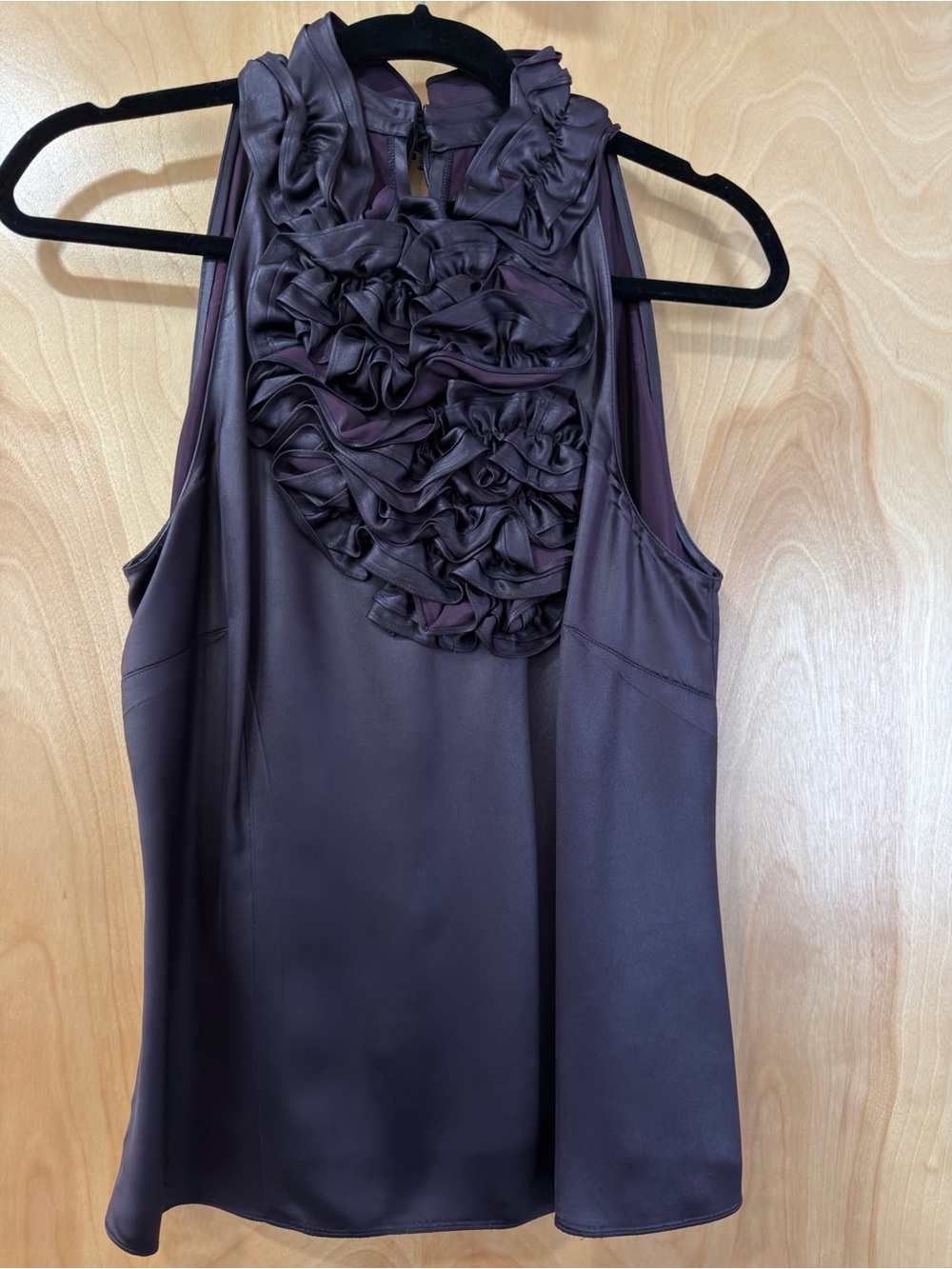 Worth Deep Plum Satin Ruffle-Front Sleeveless Camisole